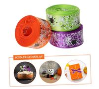 Mikinona 3 Rouleaux Ruban Halloween Polyester à Motif Toile Araignée Lot de Rubans pour Décoration de Fête Cadeau et Couleurs Orange Vert