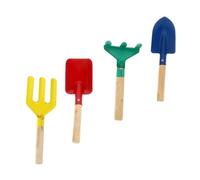 Mikinona 4 pièces Lot Outils Jardinage Garçon Fille avec Pelle Bêche Râteau Couleurs Vives Manches Bois Solides Kit Ludique pour Garçon Fille Potager Jardinage Extérieur Couleur Aléatoire