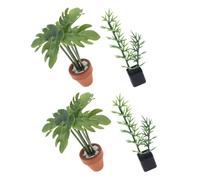 Mikinona 4 Pièces Miniature Dollhouse Plants Realistic Faux Bonsai Bamboo Monstera Leaf Potted Greenery for Living Bedroom DIY Scene Decoration