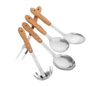 Mikinona 5 Pièces Camping Cooking Utensils Set With Bamboo Handles Stainless Steel Spoons Soup Ladles Forks Heat Resistant Ergonomic Kitchen Tools For Home And Outdoor Use