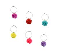 Mikinona 6 Pièces anneau de verre à vin identificateurs de vin pour verres Marker de boisson à fleurs de roses identificateur de verre marqueur de verre à vin rouge