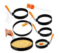 Mikinona 6 Pièces Anneaux à Oeufs Acier Inoxydable avec Brosse et Séparateur Oeufs Moules à Pancakes et Omelettes Résistants Aux Températures et