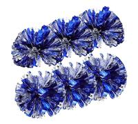 Mikinona 6 Pièces Pompons de Cheerleading Brillants Pompoms de Danse Réutilisables pour Équipe et Spectateurs Bleu Argent Moyen