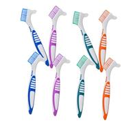 Mikinona 8 Pièces Brosse à Dents Double Face pour Dentier Poignée Antidérapante Ergonomique Brosse Précise pour Nettoyage des Prothèses Aligneurs et Appareils Orthodontiques Couleurs Vives