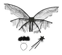 Mikinona Ailes d'Esprit Noires avec Baguette Fantaisie Costume pour Garçons et Filles Accessoire Cosplay pour Fêtes et Halloween