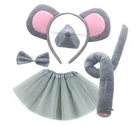 Mikinona Bandeau Souris Garçon et Filles Oreilles et Queue Costume de Souris pour Fête Accessoire Déguisement Taille Unique Couleur Grise