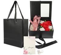 Mikinona Boîte Présent Fleurs Petit Format Noire Chevalier Accessoires Lapin Guirlande Lumineuse Raphia et Carte Coffret D’Emballage pour Roses Éternelles Mariage Décorations et