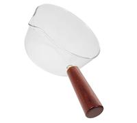 Mikinona Bol à Soupe en Verre Transparent 600ml avec Manche en Bois, Pot à Lait Cuisine Multifonction, Saladier à Dessert pour Fruits Et Salades, Usage Maison Et Restauration