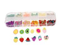Mikinona Breloques pour Nail Art en Pâte Polymère 3d, Boîte 12 Compartiments, Mini Tranches de Fruits Colorées, Souples et Flexibles, Décoration Nail Art Fille et Accessoires DIY