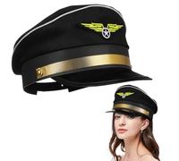 Mikinona Casquette de Capitaine de Marine Noire Ajustable en Polyester, Chapeau de Cosplay pour Hommes, Accessoire de Costume Pilote Avion pour Fêtes d'halloween et Événements Déguisés