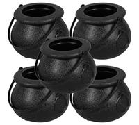 Mikinona Chaudrons d'halloween en Plastique Noir avec poignée, Lot de 5, Contenant à Bonbons pour Halloween, faciles à Ranger, réutilisables, pour Halloween Parties et Autres célébrations