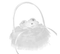 Mikinona Coussin D’alliances avec Poignée Cœur Dentelle en Satin Mariage | Blanc, Présentation des Bagues, Style Élégant et Délicat, pour Demande en Mariage et Cérémonie