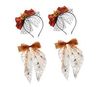 Mikinona Halloween Headband Set With Pumpkin Bow And Spider Web Mesh Hair Clips Lightweight Tulle Hair Accessories For Fall Festival And Thanksgiving Party Cosplay