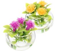 Mikinona Lot de 2 Mini Plantes en Pot en Verre Transparent, Mini Bonsaïs Décoratifs Jaunes et Violets pour Maison de Poupée, Accessoires Miniatures Réalistes pour Décoration Ludique