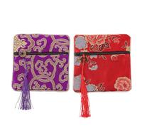 Mikinona Lot de 2 Pochettes Brodées pour Rangement Médiators et Accessoires Guzheng, Paquet à Ongles Guzheng en Tissu, Format Carré, Couleurs Rouge et Violet, Organiseur Compact pour