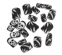Mikinona Lot de 24 Faux Ongles Courts Noirs à Coller Motif Tête de Mort Halloween Capsules Auto-Adhésives en Plastique Manucure Gothique et Cosplay Ongles à Couverture Complète pour