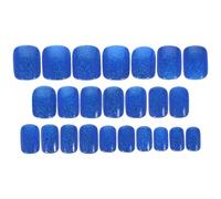 Mikinona Lot de 24 Faux Ongles Courts Pailletés Bleus Gelée Adhésive Capsules Couvrantes en ABS Kit Manucure à Coller pour Femmes et Adolescentes pour Usage Quotidien et Occasions