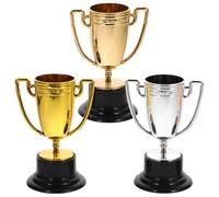 Mikinona Lot de 3 Mini Trophées Décoratifs en Plastique Doré Argenté et Cuivré Trophées pour Garçon et Filles Récompenses Sportives Prix de Participation pour Fêtes et Compétitions