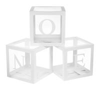 Mikinona Lot de 3 Set de Boîtes à Ballons Blanches en Papier pour Décoration Fête Anniversaire Bébé, avec Lettres One pour Shower, Boîte Décorative Solide et Thème Anniversaire un An