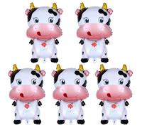 Mikinona Lot de 5 Ballons en Aluminium Forme Vache de Dessin Animé pour Fête D'anniversaire et Célébration de L'année du Bœuf, Décoration Festive Solide et Accessoires Photo Amusants