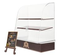 Mikinona Mini Vitrine à Gâteaux Miniature en ABS Marron pour Maison de Poupée Meuble Pâtisserie Modèle D’Armoire à Porte Coulissante Carte de Menu Aléatoire Décor et Rangement pour