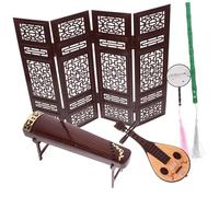 Mikinona Miniature Instrument de Décoration Chinoise Vintage avec Guzheng Pipa et Écran Double pour Maison de Poupées Accessoire DIY Créatif et