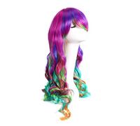 Mikinona Perruque Cosplay Femme Bouclée Style Harajuku Cheveux Longs Arc-ciel Résistante Chaleur Pour Fête Théâtre