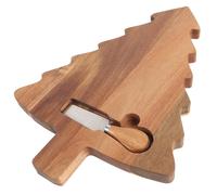 Mikinona Planche à Découper Sapin de Noël Multifonction avec Couteau et Fourchette Plateau à Fromage Décoratif Naturel pour Légumes et Viandes Plateau de Service pour Déjeuner et Apéritifs
