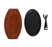 Mikinona Plaque de Grill Fonte avec Plateau et Fourchette Poêle à Fajitas Résistante Chaleur pour Barbecue Maison et Service Répartition Uniforme Chaleur Surface Rayée Antidérapante