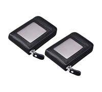 Mikinona Porte-Cartes Antivol Cuir Vachette Multifonctionnel, Compact Et Fin, pour Hommes Et Femmes, Organisateur De Cartes De Visite, Usage Professionnel avec Fermeture Éclair, Lot De 2 Pièces Noir