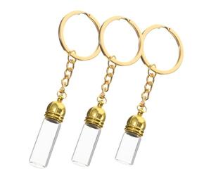 Mikinona Porte-clés Bocal En Verre Décoratif 3 Pièces Bouchon Acrylique Doré, Flacon De Parfum Rechargeable, Présent Femme, Usage Voyage Et Souvenirs