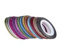 Mikinona Ruban Adhésif pour Ongles DIY 52 Pcs, Lignes Fines Pailletées Multicolores, Décoration Manucure Femme, Autocollant Nail Art Facile à Appliquer, Outil Beauté Couleur Aléatoire