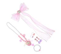 Mikinona Set Bijoux Garçon Fille Princesse Sirène Clips Nœud Collier Bracelet Bague et Boucles Oreilles Sans Irritation pour Filles Bas Âge Accessoires Doux pour Fêtes et Jeux Imitation