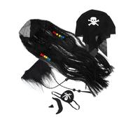 Mikinona Set Costume Pirate Halloween avec Perruque Barbe et Moustache Faux Cache-œil Réaliste Accessoires Cosplay Garçon Réutilisable Confortable et Vif pour Fête