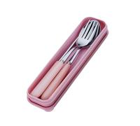Mikinona Set Couverts Inox Portable avec Fourchette Cuillère Baguettes Céramique pour Camping Voyage Maison Étui Rose