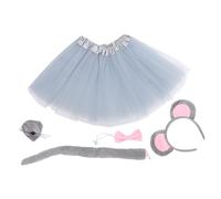 Mikinona Set Déguisement Souris avec Oreilles Nez Nœud Queue et Jupe Tutu Grise Accessoires Confortables pour Fête Danniversaire Halloween et Cosplay