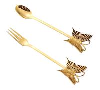 Mikinona Set Ustensiles Dorés Acier Inoxydable Cuillère Dessert et Fourchette Service Élégant pour Glace Fruits et Apéritifs