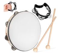 Mikinona Tambourine Rangée avec Bâtons Bois et Handbell Clochettes Noir Instrument de Percussion pour Adultes et Facile à Saisir pour Formation Musicale et Fête