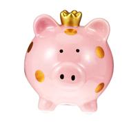 Mikinona Tirelire Cochon Céramique avec Couronne Pot à Économies Garçon Fille Design Adorable et Stable Cadeau Décoratif Rose pour Bureau et Maison