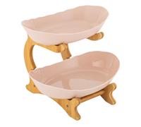 MIKIYUEER Bol à fruits, plateau de service à fruits, cadre en bois de bambou, 2 bols en polypropylène de qualité alimentaire - Frais et fonctionnel - Catégorisation et présentation des fruits (beige)