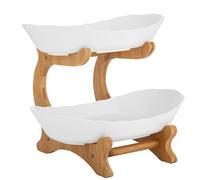 MIKIYUEER Bol à fruits, plateau de service à fruits, panier à pain, cadre en bois de bambou, 2 bols en polypropylène de qualité alimentaire - Frais et fonctionnel - Catégorisation et présentation des