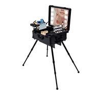 MIKIYUEER Valise cosmétique professionnelle en aluminium avec lampe et 4 roulettes pivotantes à 360°, Noir , Cosmétique professionnel