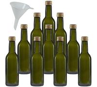 mikken - 10 bouteilles en verre vertes de 250 ml, bouteilles d'huile avec bouchon à vis avec entonnoir.