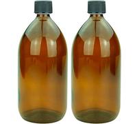 mikken 2 bouteilles en verre marron de 1000 ml avec bouchon à vis.