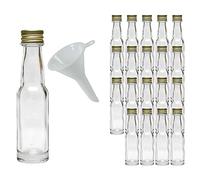 mikken - 20 mini bouteilles en verre de 20 ml avec bouchon à vis et entonnoir.