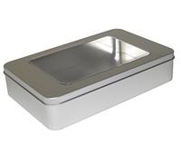 mikken # 42045# Boîte avec fenêtre, boîte de Rangement, pâtisseries, métal, Argent, 20,8 x 13.1 x 4,5 cm