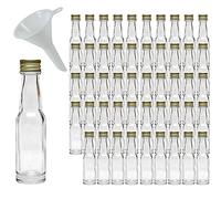mikken - 50 mini bouteilles en verre de 20 ml avec bouchon à vis et entonnoir.