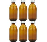 mikken - 6 bouteilles de pharmacie en verre marron de 250 ml avec bouchon à vis + étiquettes inscriptibles.