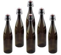 mikken 6 bouteilles en verre marron de 1 litre avec bouchon à étrier en porcelaine, avec étiquettes