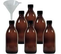 mikken - 6 flaconi medici marroni da 200 ml, per farmacia, da laboratorio, made in Germany e senza BPA, con imbuto, vetro, 6 pezzi
